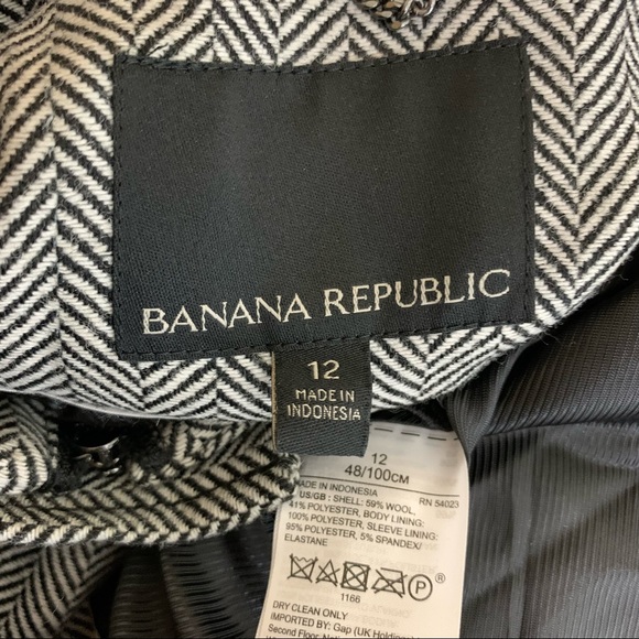 Banana Republic Wool Herringbone Tie Neck Zip Front Blazer Sz 12 - Picture 13 of 13